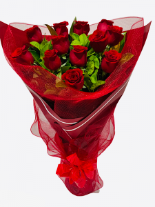 12 Long Red Roses Including Dressed Vase